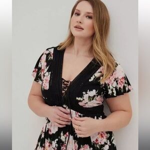 Torrid Black Dress with Pink Floral Design